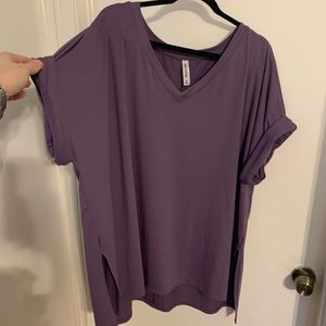Eggplant v neck short sleeved shirt